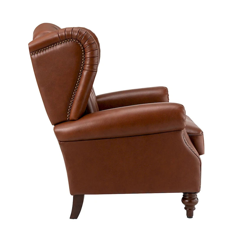 Sessel mit hoher Rückenlehne im Wingback-Stil, Kunstlederbezug und Beinen aus Massivholz