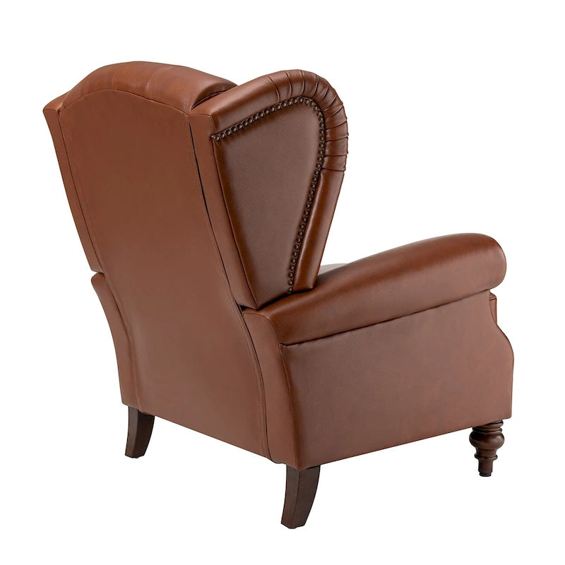 Sessel mit hoher Rückenlehne im Wingback-Stil, Kunstlederbezug und Beinen aus Massivholz
