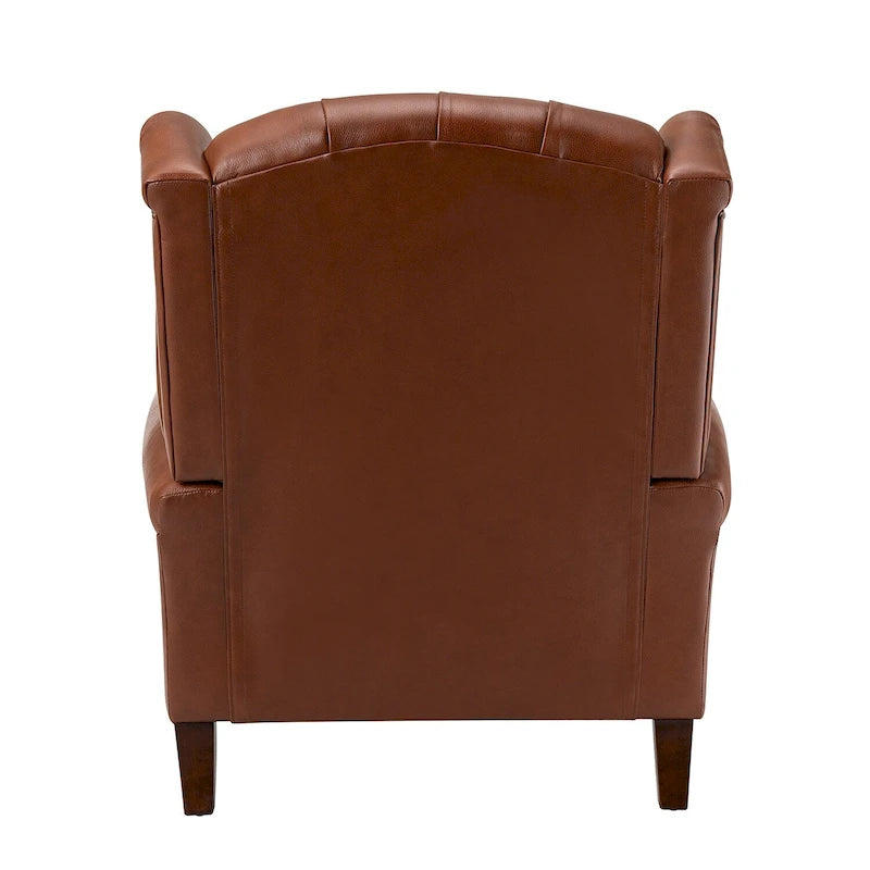 Sessel mit hoher Rückenlehne im Wingback-Stil, Kunstlederbezug und Beinen aus Massivholz