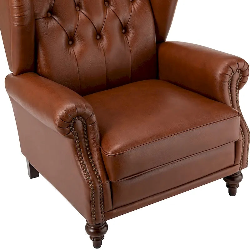 Sessel mit hoher Rückenlehne im Wingback-Stil, Kunstlederbezug und Beinen aus Massivholz