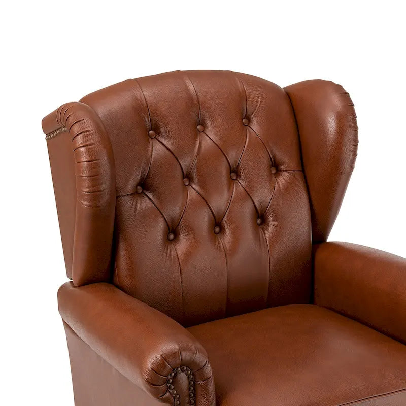 Sessel mit hoher Rückenlehne im Wingback-Stil, Kunstlederbezug und Beinen aus Massivholz