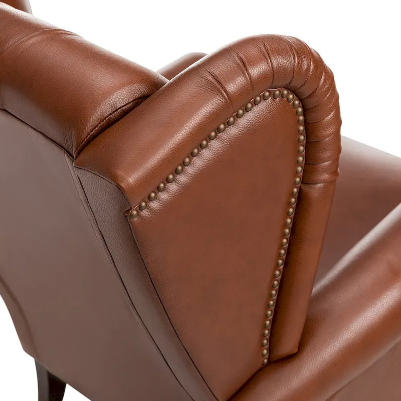 Sessel mit hoher Rückenlehne im Wingback-Stil, Kunstlederbezug und Beinen aus Massivholz