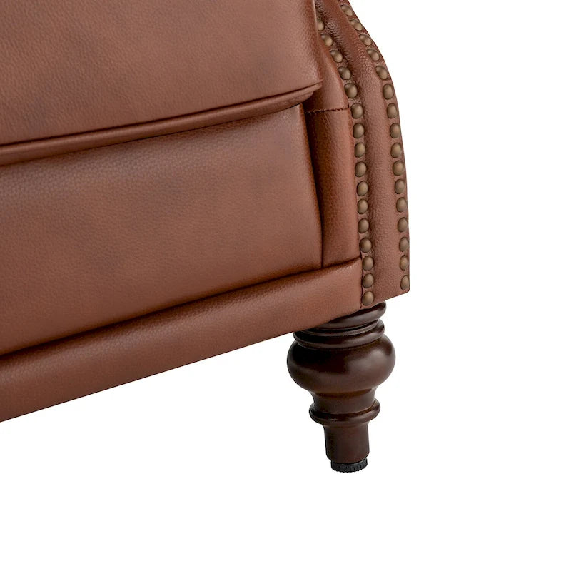 Sessel mit hoher Rückenlehne im Wingback-Stil, Kunstlederbezug und Beinen aus Massivholz
