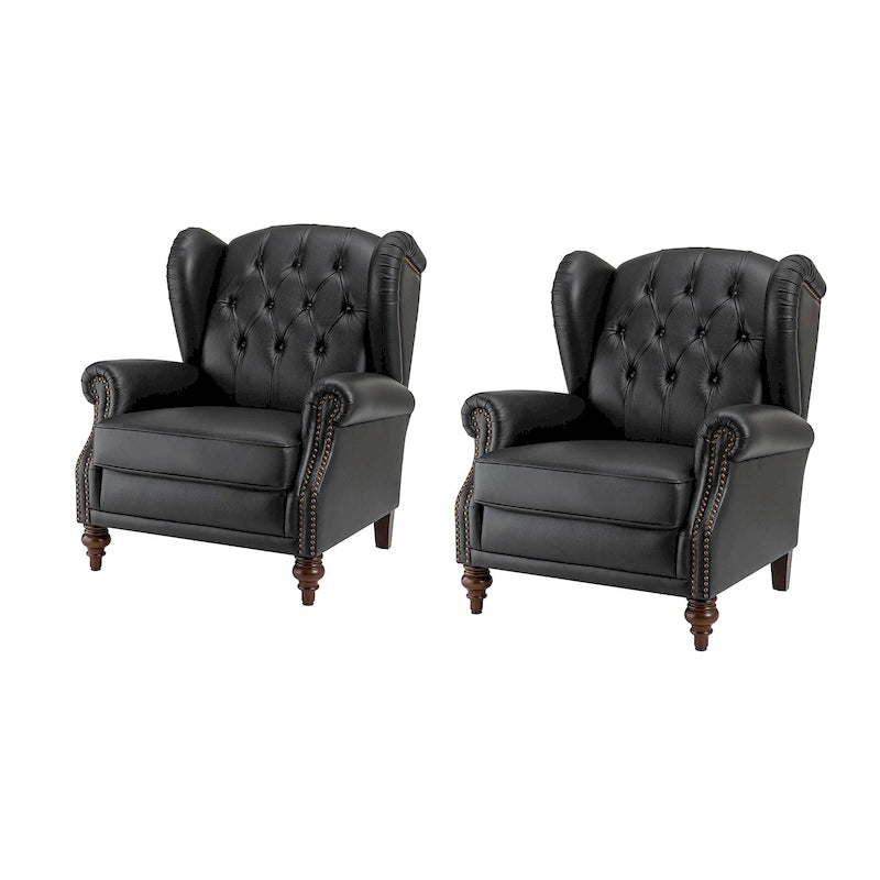 Sessel mit hoher Rückenlehne im Wingback-Stil, Kunstlederbezug und Beinen aus Massivholz