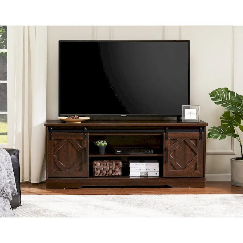 Mueble de TV y gabinete de almacenamiento estilo granja con puerta corrediza tipo granero