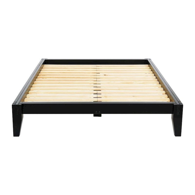 Cama con plataforma de madera maciza y ensamblaje japonés – minimalista de mediados de siglo