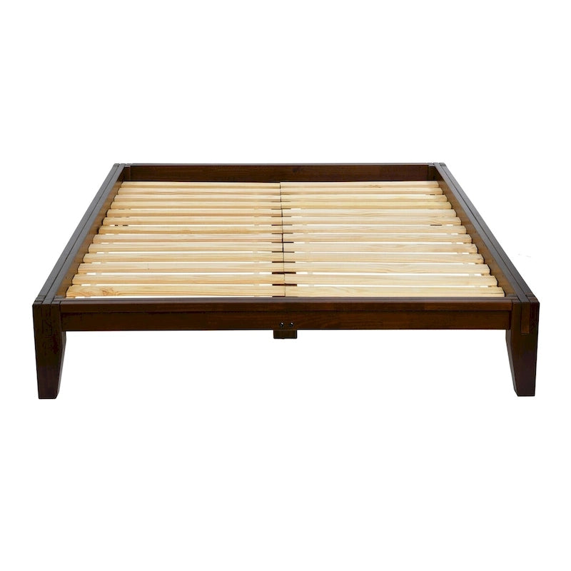 Cama con plataforma de madera maciza y ensamblaje japonés – minimalista de mediados de siglo
