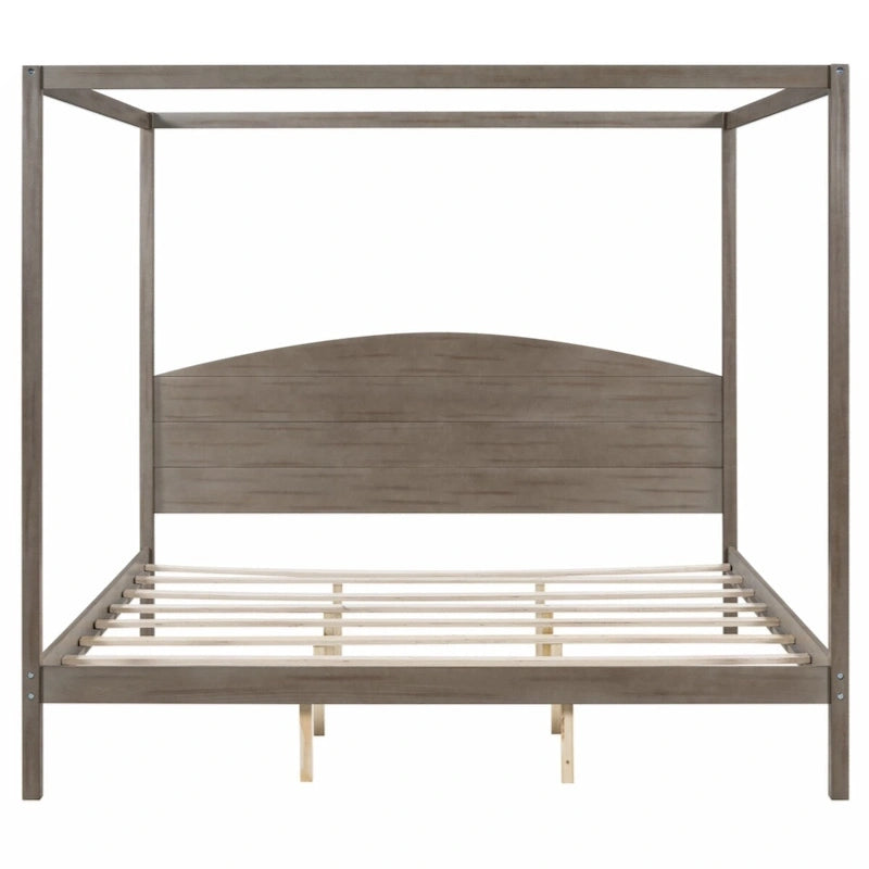Cama con dosel tamaño King y plataforma, con cabecero y patas de soporte