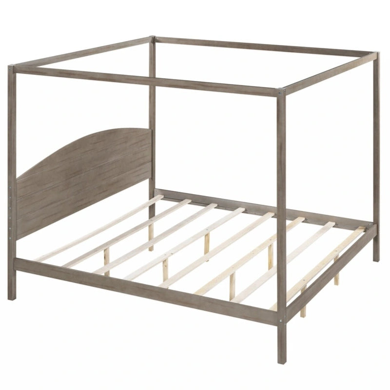 Cama con dosel tamaño King y plataforma, con cabecero y patas de soporte