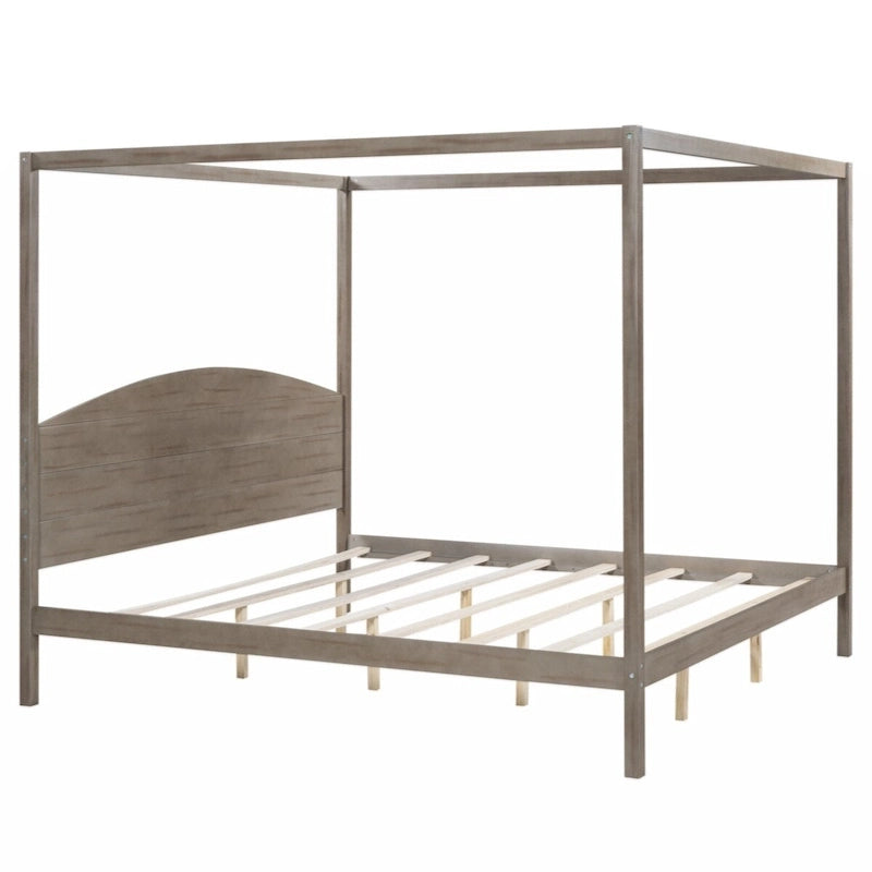 Cama con dosel tamaño King y plataforma, con cabecero y patas de soporte