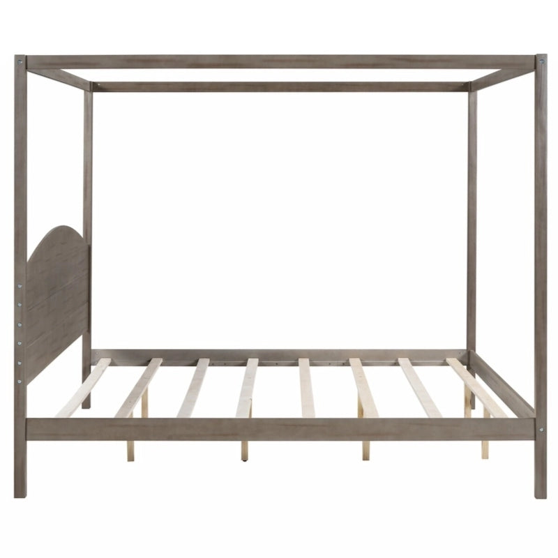 Cama con dosel tamaño King y plataforma, con cabecero y patas de soporte