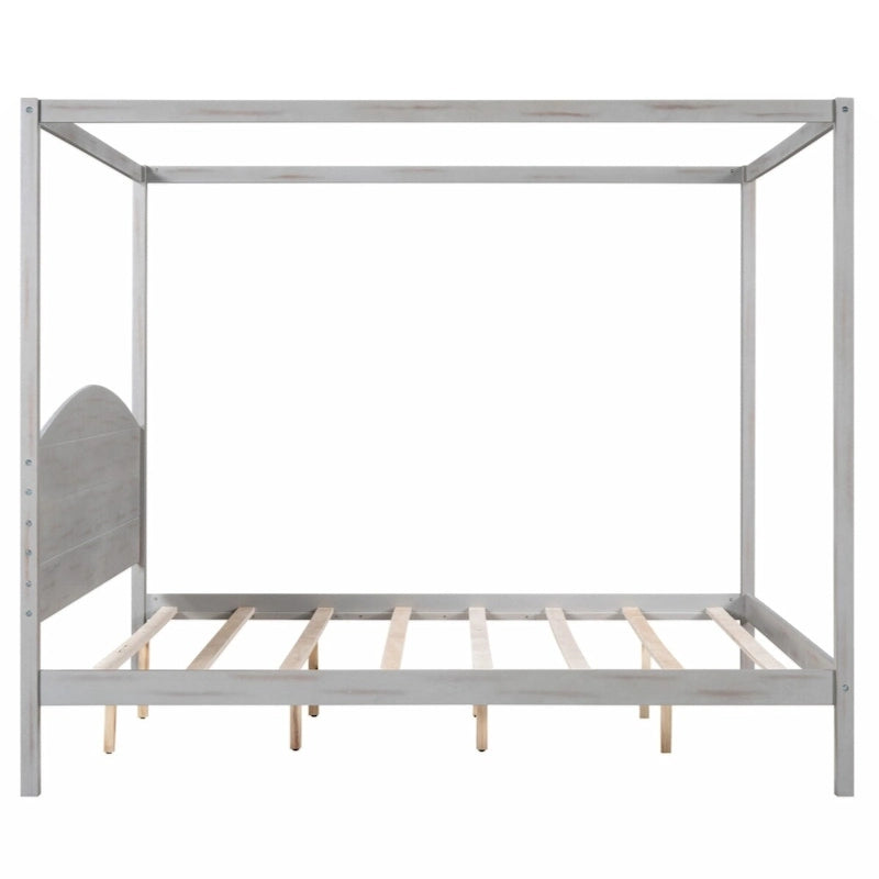 Cama con dosel tamaño King y plataforma, con cabecero y patas de soporte