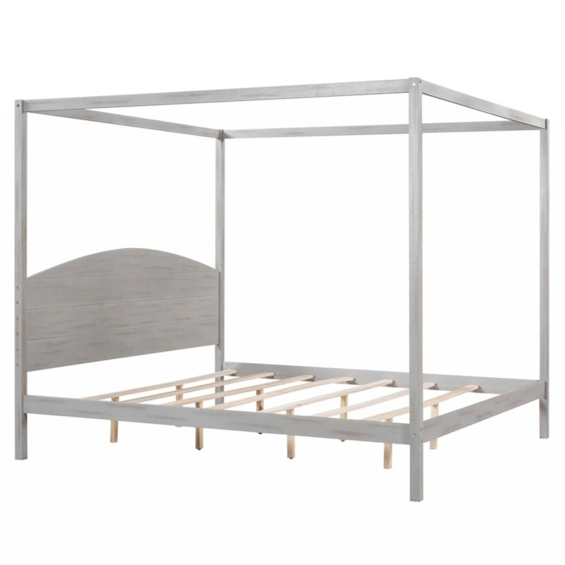 Cama con dosel tamaño King y plataforma, con cabecero y patas de soporte