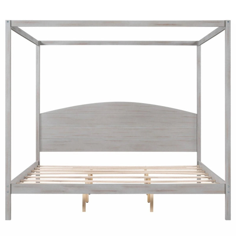 Cama con dosel tamaño King y plataforma, con cabecero y patas de soporte