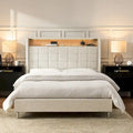 Upholstered Platform Bed with Storage Headboard, RGB LED Light and Charging Station