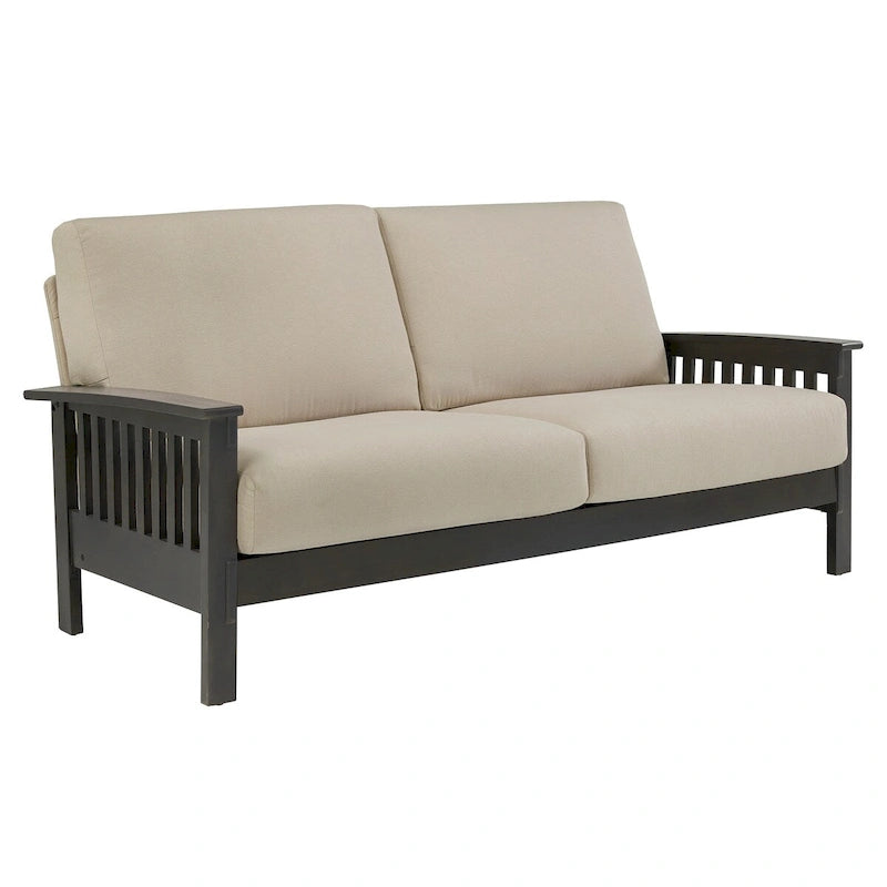 Mission-Style 3-Seater Sofa with Solid Wood Frame and Cushioned Back