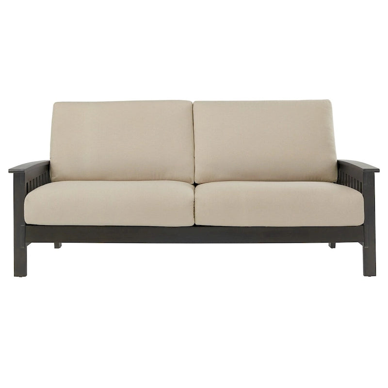 Mission-Style 3-Seater Sofa with Solid Wood Frame and Cushioned Back