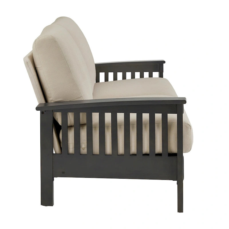 Mission-Style 3-Seater Sofa with Solid Wood Frame and Cushioned Back