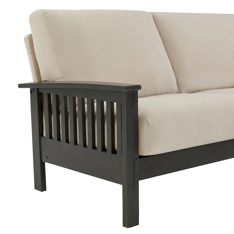 Mission-Style 3-Seater Sofa with Solid Wood Frame and Cushioned Back