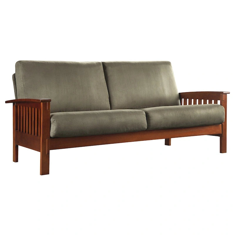 Mission-Style 3-Seater Sofa with Solid Wood Frame and Cushioned Back