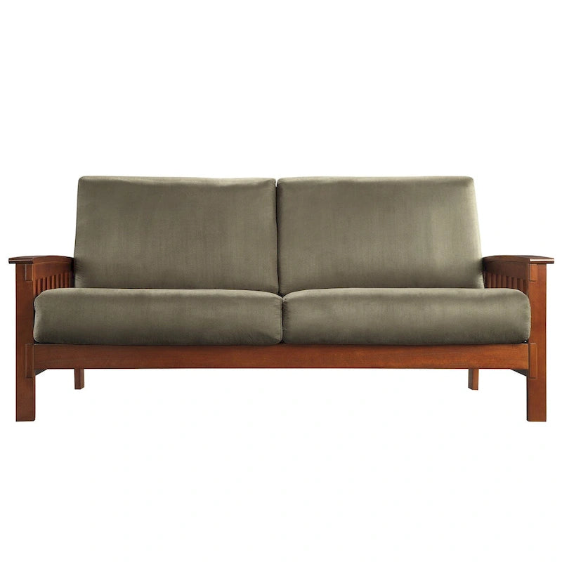 Mission-Style 3-Seater Sofa with Solid Wood Frame and Cushioned Back