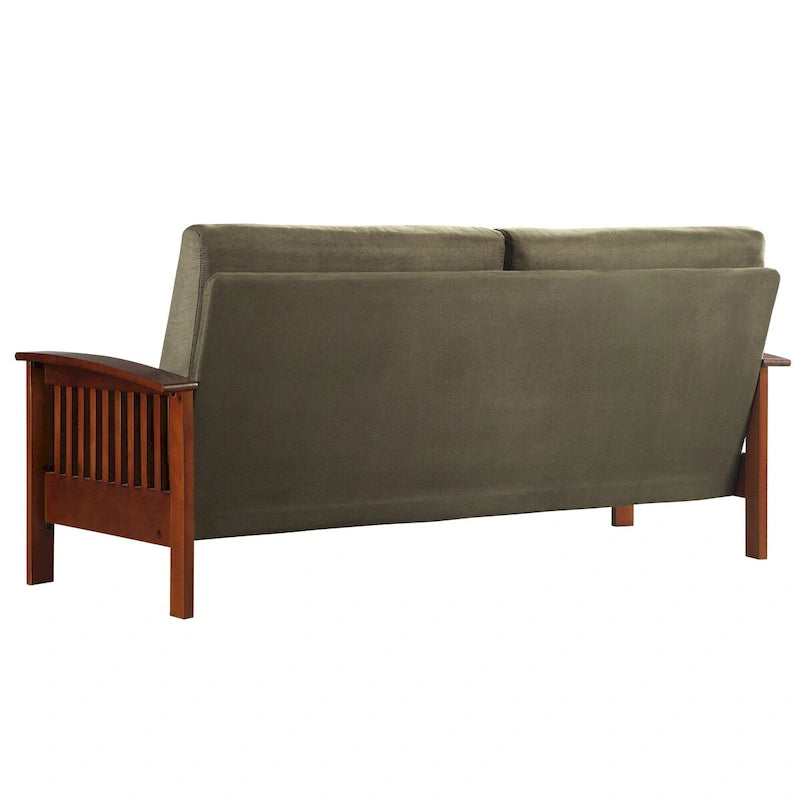 Mission-Style 3-Seater Sofa with Solid Wood Frame and Cushioned Back