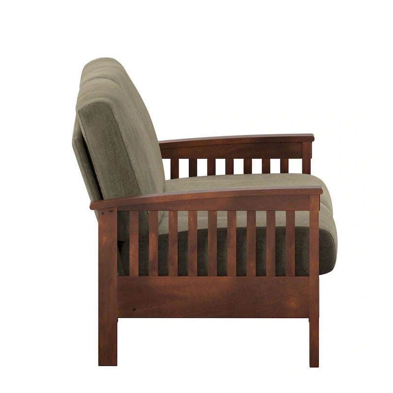 Mission-Style 3-Seater Sofa with Solid Wood Frame and Cushioned Back