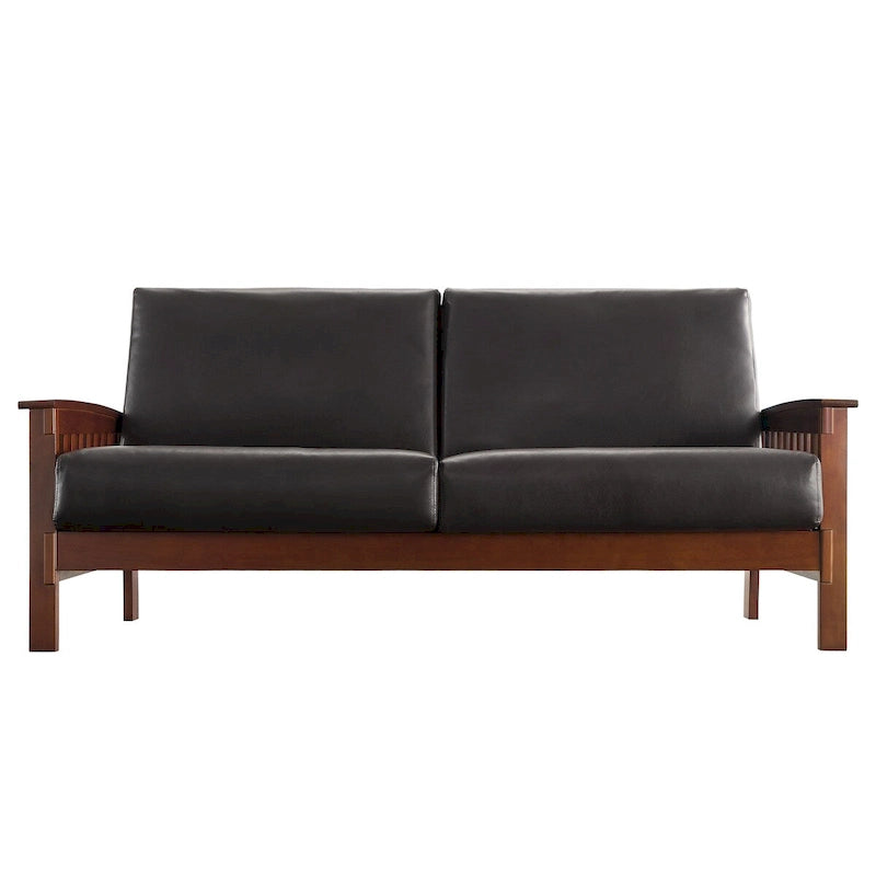 Mission-Style 3-Seater Sofa with Solid Wood Frame and Cushioned Back