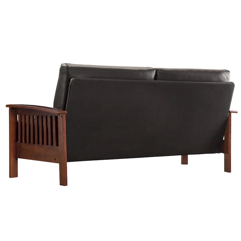 Mission-Style 3-Seater Sofa with Solid Wood Frame and Cushioned Back