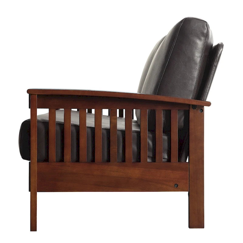 Mission-Style 3-Seater Sofa with Solid Wood Frame and Cushioned Back
