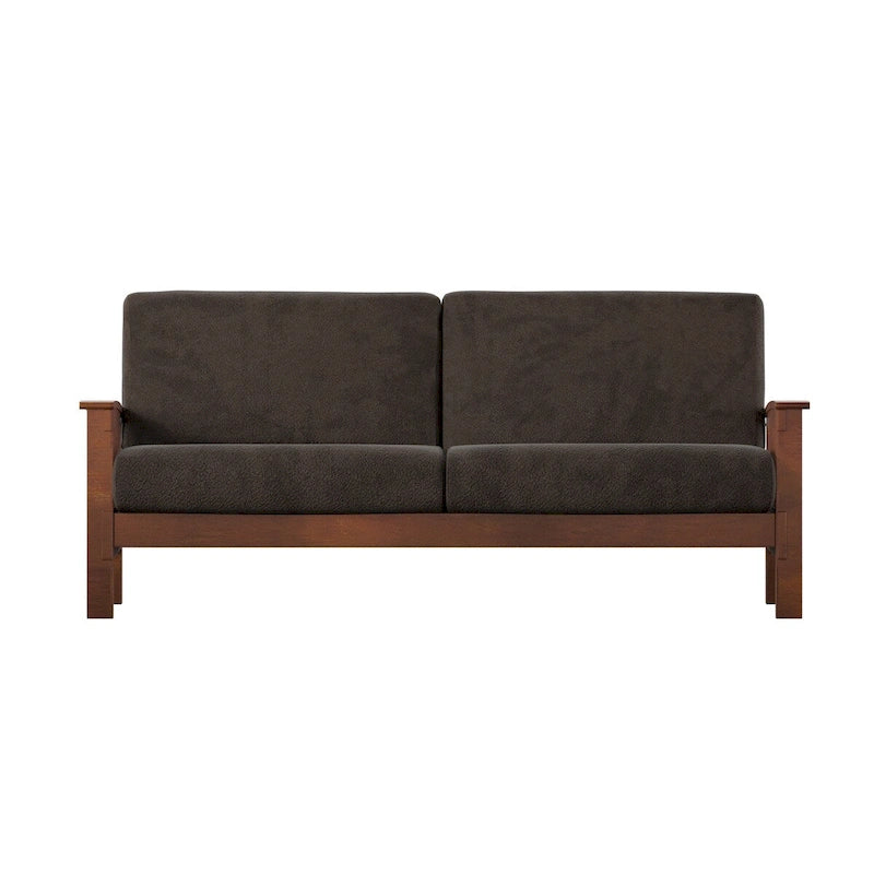 Mission-Style 3-Seater Sofa with Solid Wood Frame and Cushioned Back