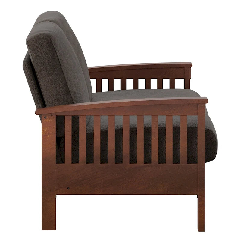 Mission-Style 3-Seater Sofa with Solid Wood Frame and Cushioned Back
