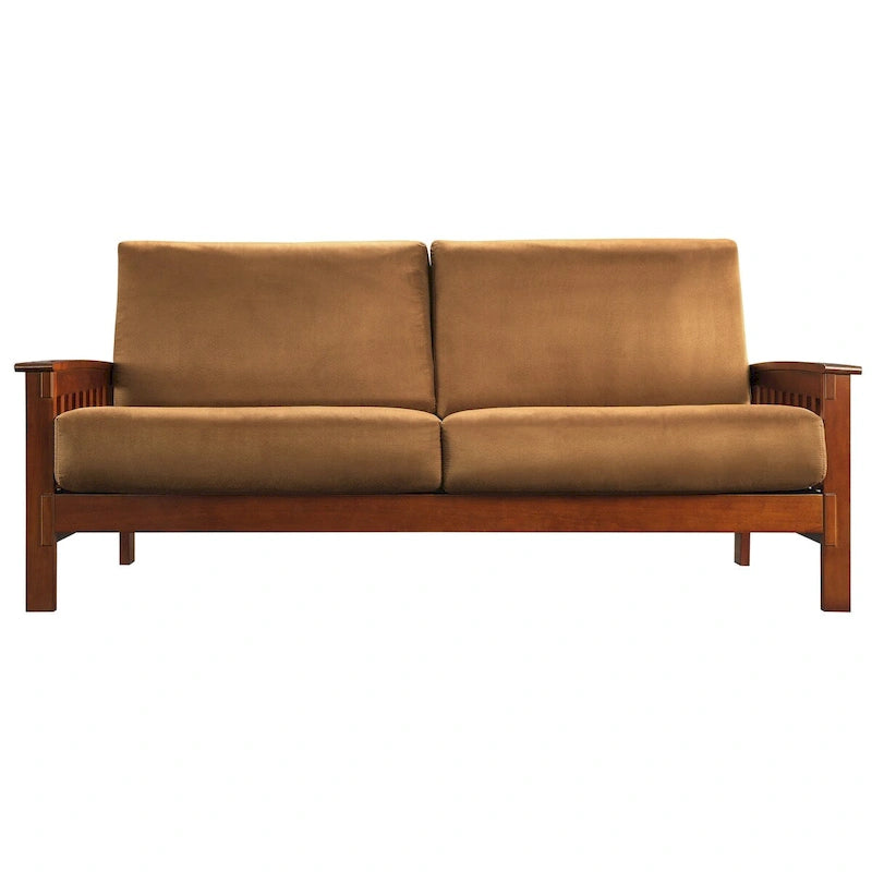 Mission-Style 3-Seater Sofa with Solid Wood Frame and Cushioned Back