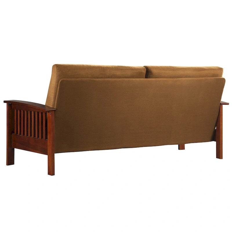 Mission-Style 3-Seater Sofa with Solid Wood Frame and Cushioned Back