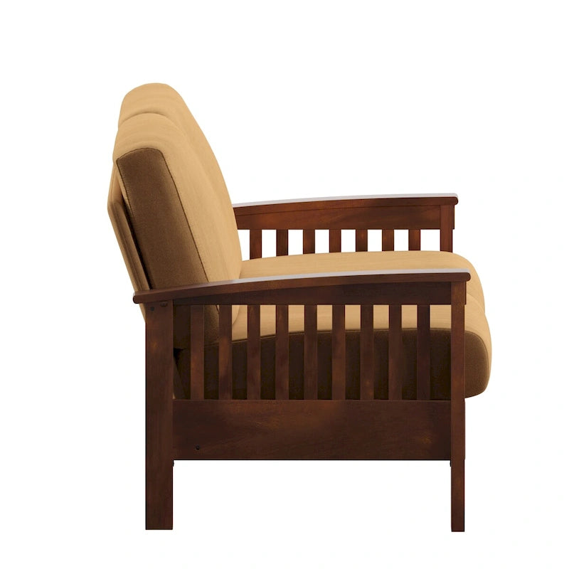 Mission-Style 3-Seater Sofa with Solid Wood Frame and Cushioned Back