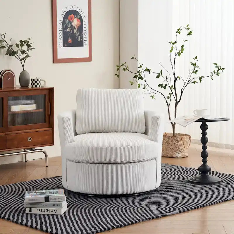 Moderner Dreh-Akzentsessel in Fassform aus Cord, 1er-Set