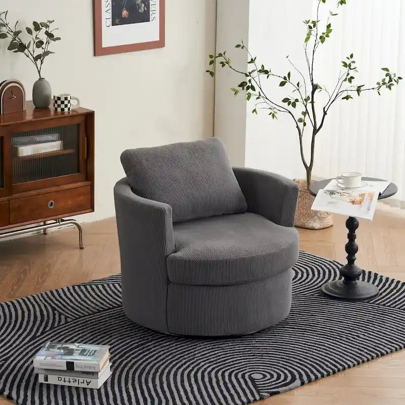 Moderner Dreh-Akzentsessel in Fassform aus Cord, 1er-Set