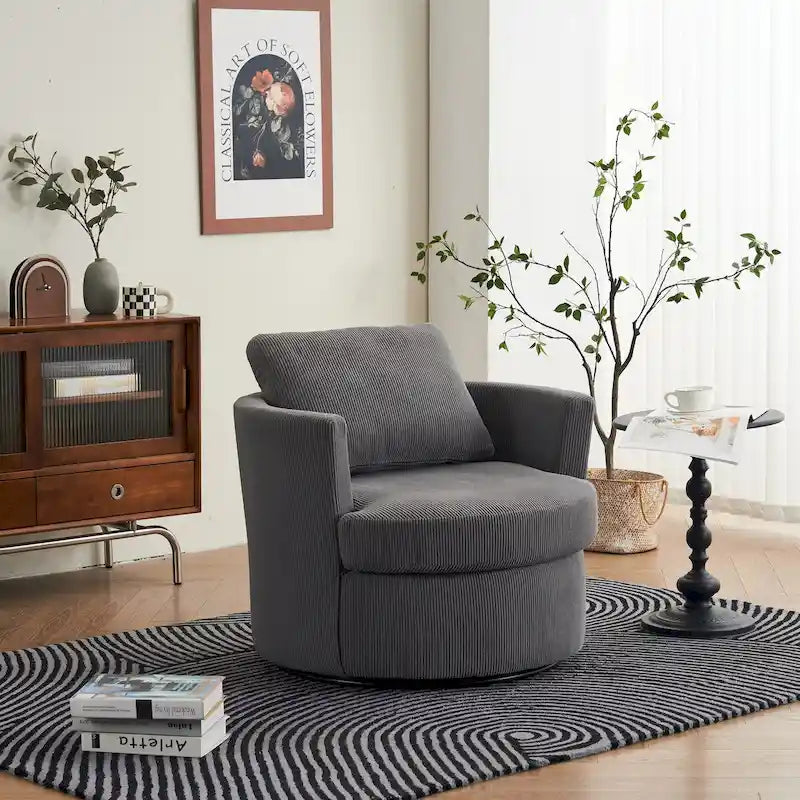 Moderner Dreh-Akzentsessel in Fassform aus Cord, 1er-Set