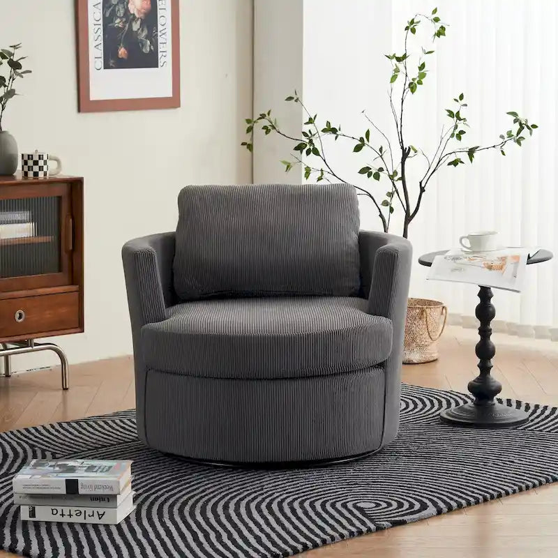 Moderner Dreh-Akzentsessel in Fassform aus Cord, 1er-Set