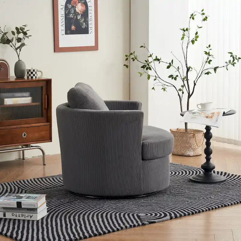 Moderner Dreh-Akzentsessel in Fassform aus Cord, 1er-Set