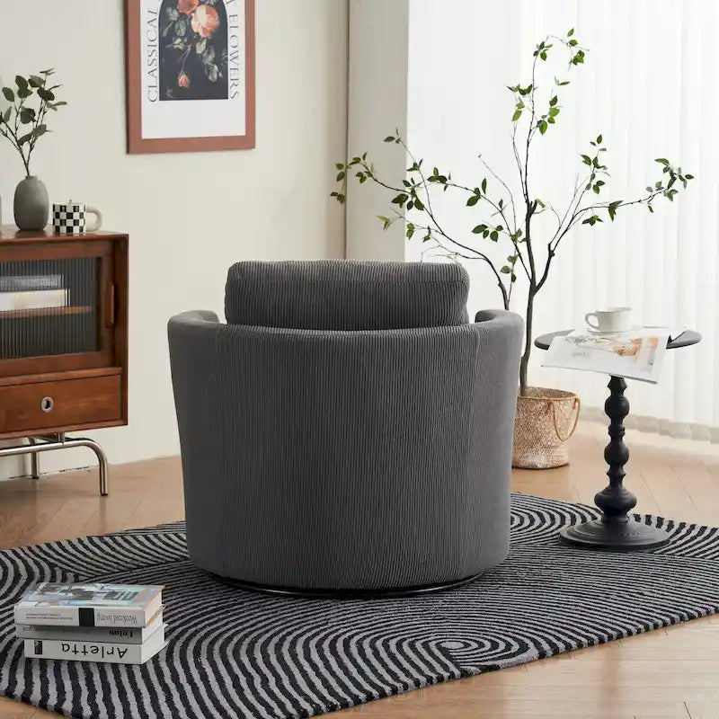 Moderner Dreh-Akzentsessel in Fassform aus Cord, 1er-Set