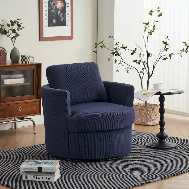 Moderner Dreh-Akzentsessel in Fassform aus Cord, 1er-Set