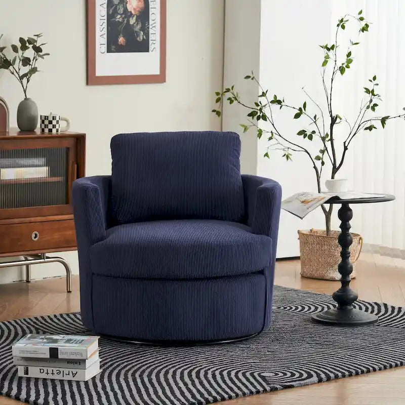Moderner Dreh-Akzentsessel in Fassform aus Cord, 1er-Set
