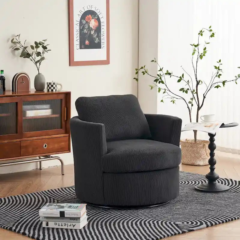 Moderner Dreh-Akzentsessel in Fassform aus Cord, 1er-Set