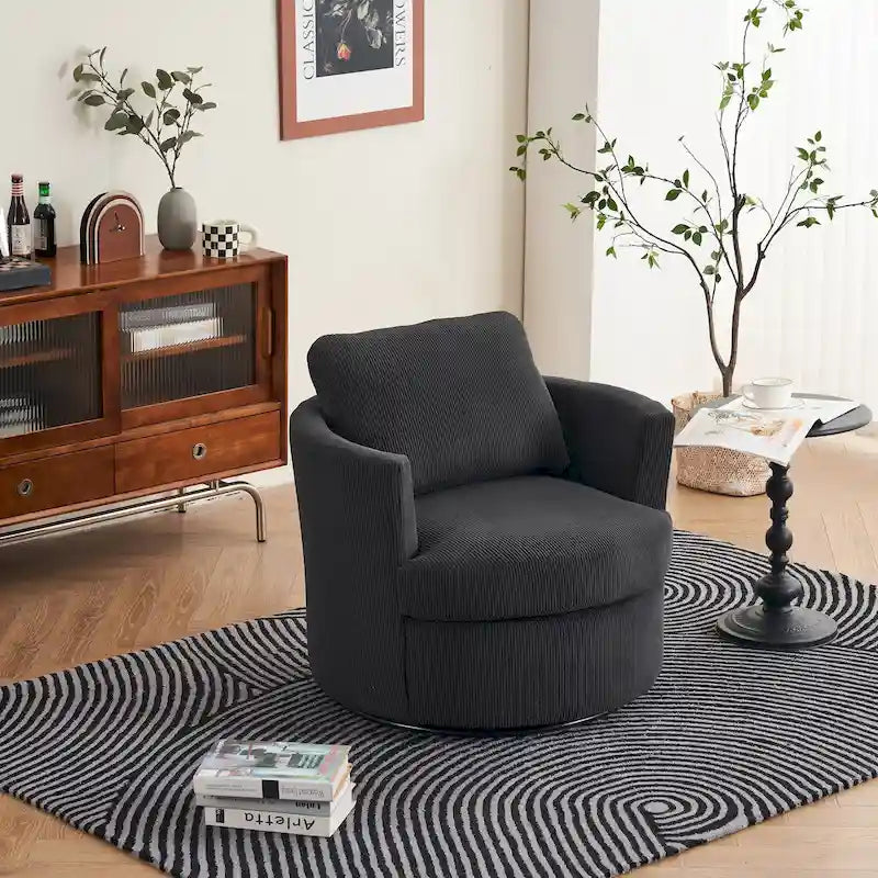 Moderner Dreh-Akzentsessel in Fassform aus Cord, 1er-Set