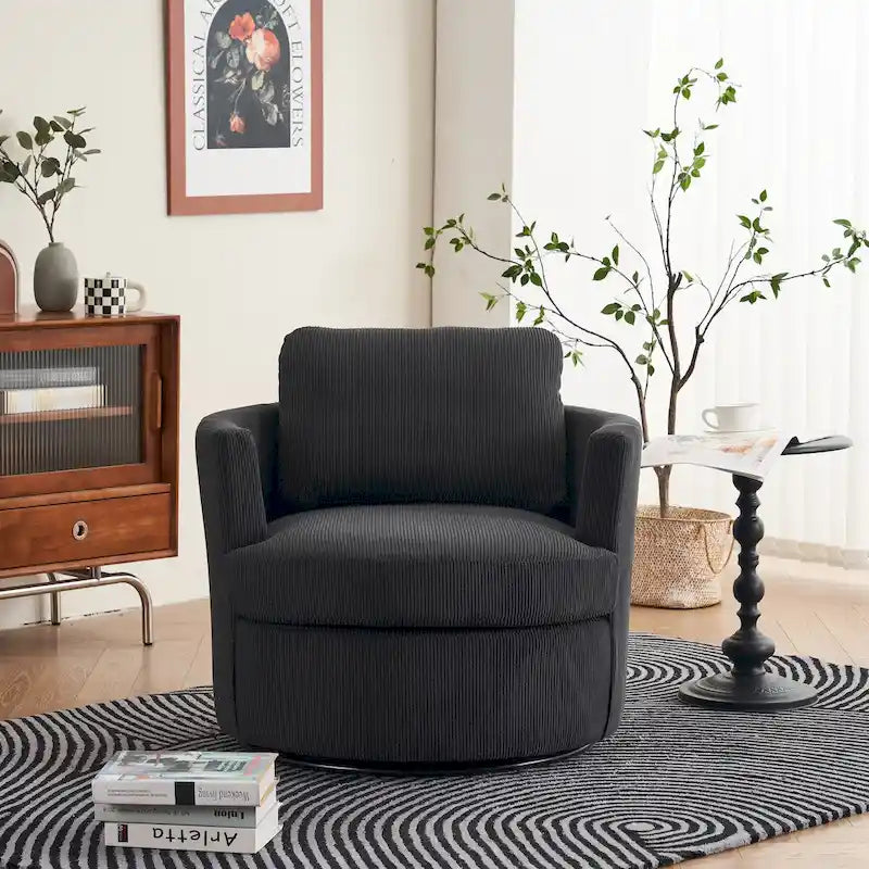 Moderner Dreh-Akzentsessel in Fassform aus Cord, 1er-Set