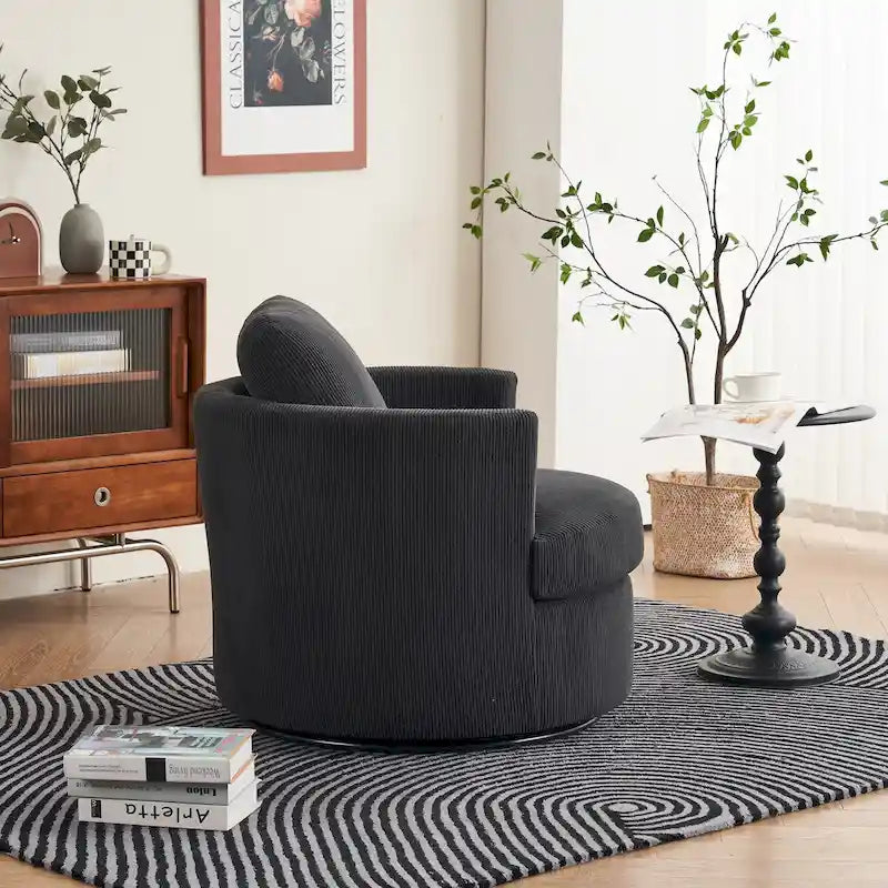 Moderner Dreh-Akzentsessel in Fassform aus Cord, 1er-Set