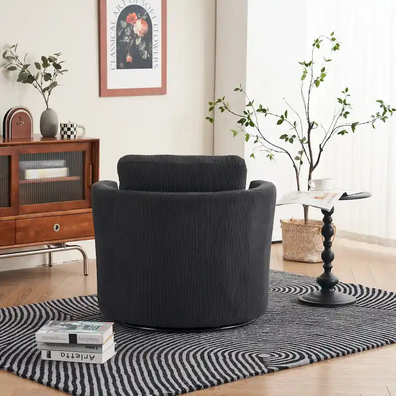 Moderner Dreh-Akzentsessel in Fassform aus Cord, 1er-Set