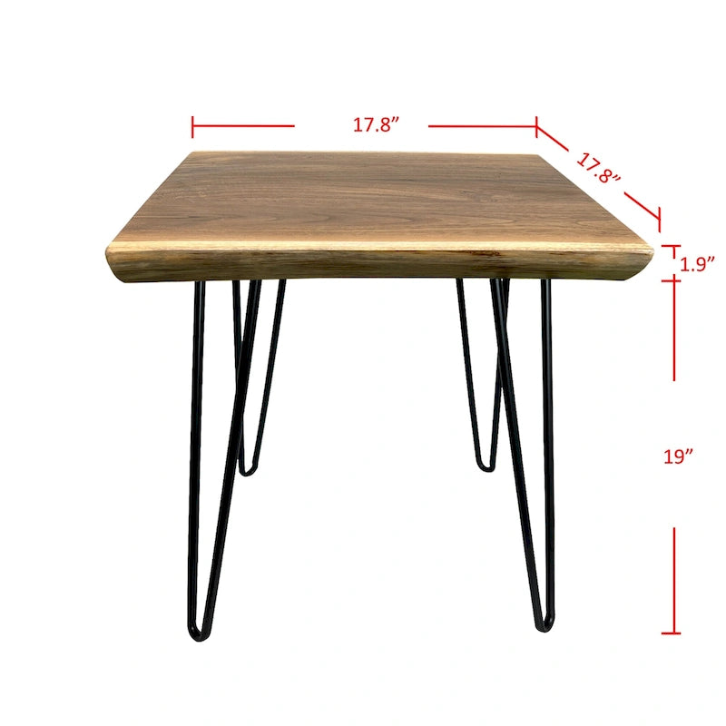 Tavolino laterale in teak massello con bordo vivo e gambe in ferro nero – rotondo o quadrato