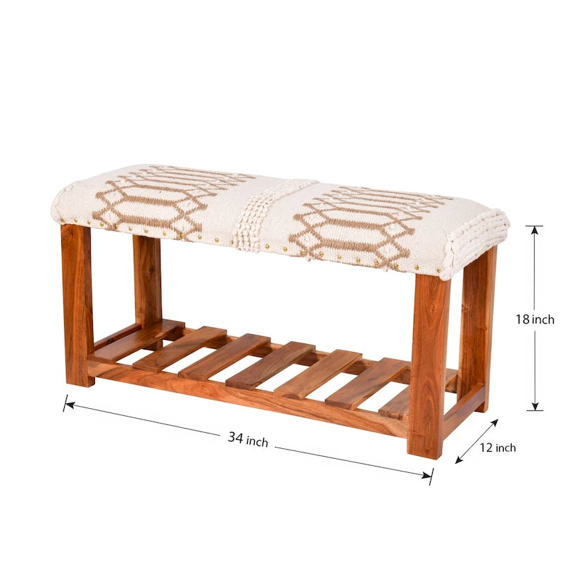 Tapicerowana ławka do przedpokoju i sypialni z 1 półką do przechowywania - 18 H x 34 W x 12 D